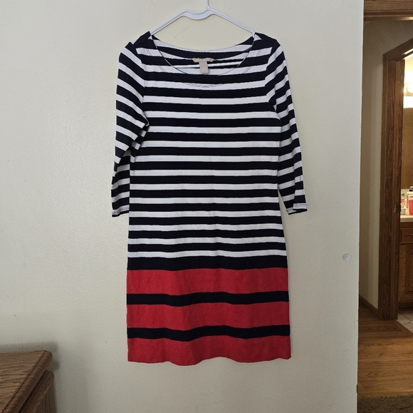 Banana Republic Black and White Striped Long Sleeve Dress with Red Accents - Picture 1 of 3